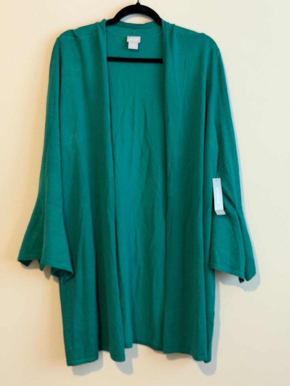 Chico’s Knit Long Cardigan Bright Viridian Green Size 4/XXL NWT